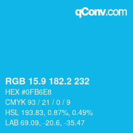 カラーコード: RGB 15.9 182.2 232 | qconv.com