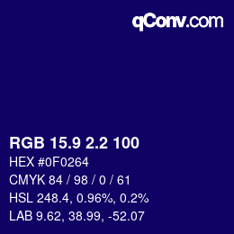 カラーコード: RGB 15.9 2.2 100 | qconv.com