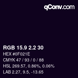Color code: RGB 15.9 2.2 30 | qconv.com