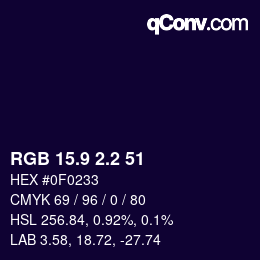 Color code: RGB 15.9 2.2 51 | qconv.com