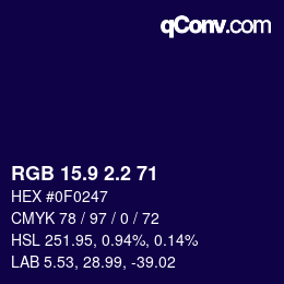 Color code: RGB 15.9 2.2 71 | qconv.com