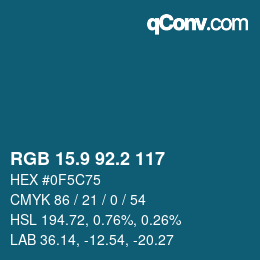 カラーコード: RGB 15.9 92.2 117 | qconv.com