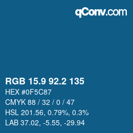 カラーコード: RGB 15.9 92.2 135 | qconv.com