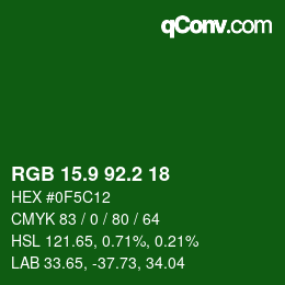 カラーコード: RGB 15.9 92.2 18 | qconv.com