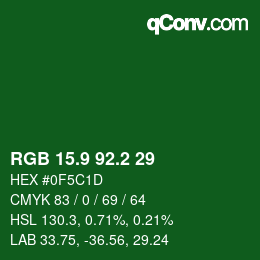 カラーコード: RGB 15.9 92.2 29 | qconv.com