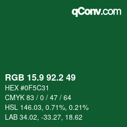 カラーコード: RGB 15.9 92.2 49 | qconv.com