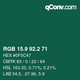 カラーコード: RGB 15.9 92.2 71 | qconv.com