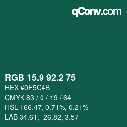 カラーコード: RGB 15.9 92.2 75 | qconv.com