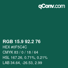 カラーコード: RGB 15.9 92.2 76 | qconv.com