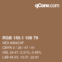 カラーコード: RGB 150.1 108 79 | qconv.com