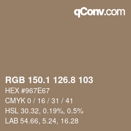 Color code: RGB 150.1 126.8 103 | qconv.com