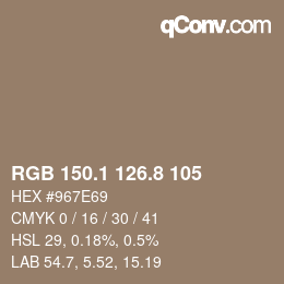 Color code: RGB 150.1 126.8 105 | qconv.com