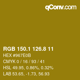 カラーコード: RGB 150.1 126.8 11 | qconv.com