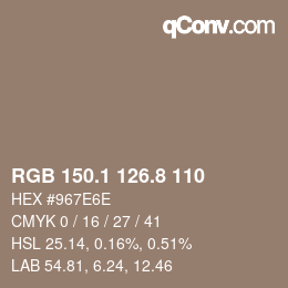 Color code: RGB 150.1 126.8 110 | qconv.com