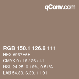 Color code: RGB 150.1 126.8 111 | qconv.com
