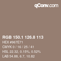 Color code: RGB 150.1 126.8 113 | qconv.com