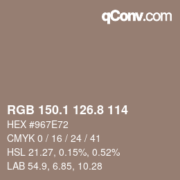カラーコード: RGB 150.1 126.8 114 | qconv.com