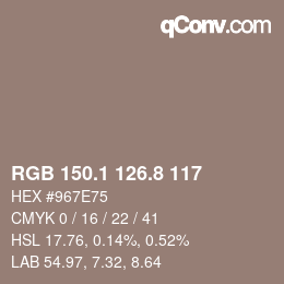 Color code: RGB 150.1 126.8 117 | qconv.com