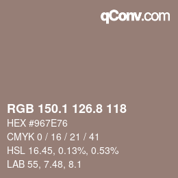 Color code: RGB 150.1 126.8 118 | qconv.com