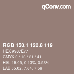 Color code: RGB 150.1 126.8 119 | qconv.com