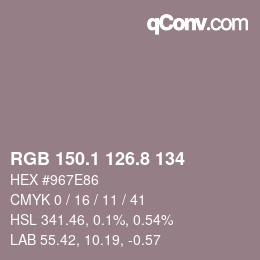 Color code: RGB 150.1 126.8 134 | qconv.com