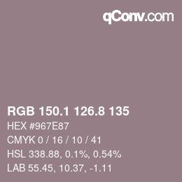 カラーコード: RGB 150.1 126.8 135 | qconv.com