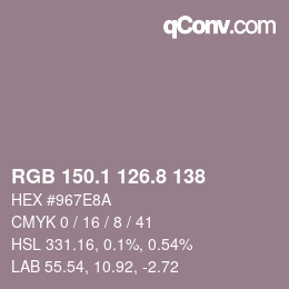Color code: RGB 150.1 126.8 138 | qconv.com