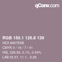 Color code: RGB 150.1 126.8 139 | qconv.com