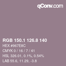 Color code: RGB 150.1 126.8 140 | qconv.com