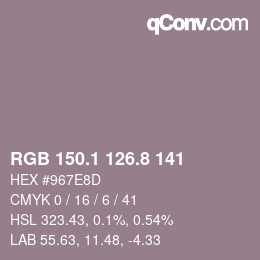 Color code: RGB 150.1 126.8 141 | qconv.com