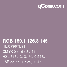Color code: RGB 150.1 126.8 145 | qconv.com