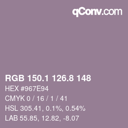 Color code: RGB 150.1 126.8 148 | qconv.com