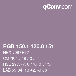 カラーコード: RGB 150.1 126.8 151 | qconv.com