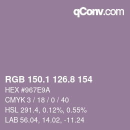 Color code: RGB 150.1 126.8 154 | qconv.com