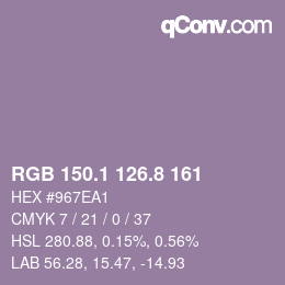 カラーコード: RGB 150.1 126.8 161 | qconv.com