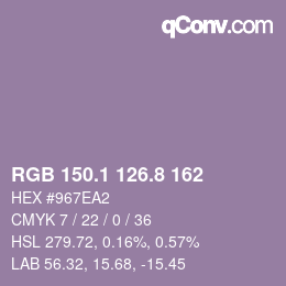 Color code: RGB 150.1 126.8 162 | qconv.com
