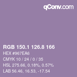 Color code: RGB 150.1 126.8 166 | qconv.com
