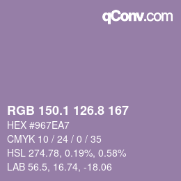 Color code: RGB 150.1 126.8 167 | qconv.com