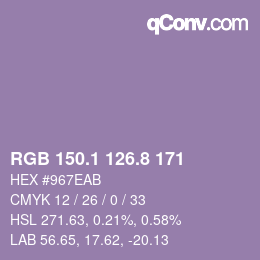 カラーコード: RGB 150.1 126.8 171 | qconv.com