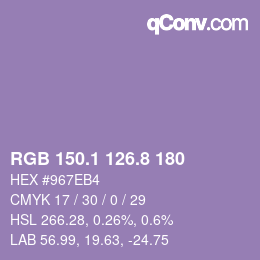 カラーコード: RGB 150.1 126.8 180 | qconv.com
