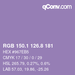 カラーコード: RGB 150.1 126.8 181 | qconv.com