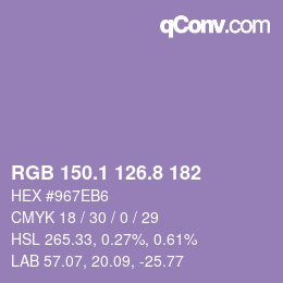 カラーコード: RGB 150.1 126.8 182 | qconv.com