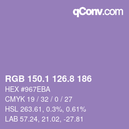 カラーコード: RGB 150.1 126.8 186 | qconv.com