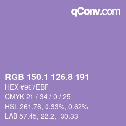 カラーコード: RGB 150.1 126.8 191 | qconv.com