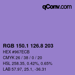 カラーコード: RGB 150.1 126.8 203 | qconv.com