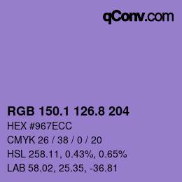 カラーコード: RGB 150.1 126.8 204 | qconv.com