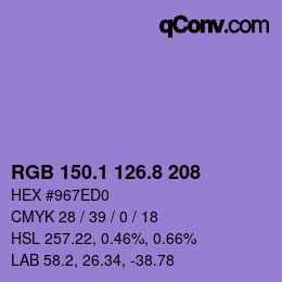 カラーコード: RGB 150.1 126.8 208 | qconv.com