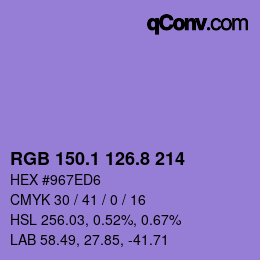 カラーコード: RGB 150.1 126.8 214 | qconv.com