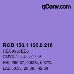 カラーコード: RGB 150.1 126.8 216 | qconv.com