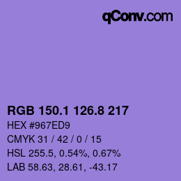 カラーコード: RGB 150.1 126.8 217 | qconv.com